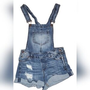 Dollhouse Women's Denim Bib Overall Shorts Cotton Distressed Hem  Size 5
